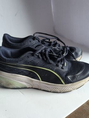 Puma Men's Black Athletic Sneakers with Lime Stripe